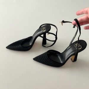Black strappy JLo heels, worn twice
